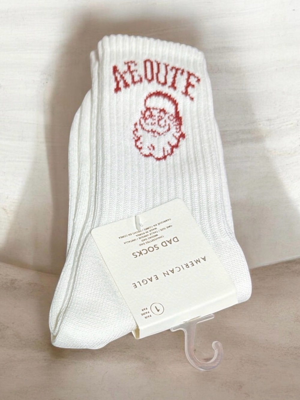 American Eagle Outfitters White Crew Socks with Red Graphic